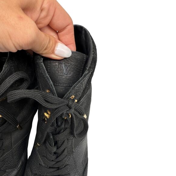 Louis Vuitton Leather Suede Monogram Cliff Top Wedge Sneaker Black Size 40 - Picture 8 of 13